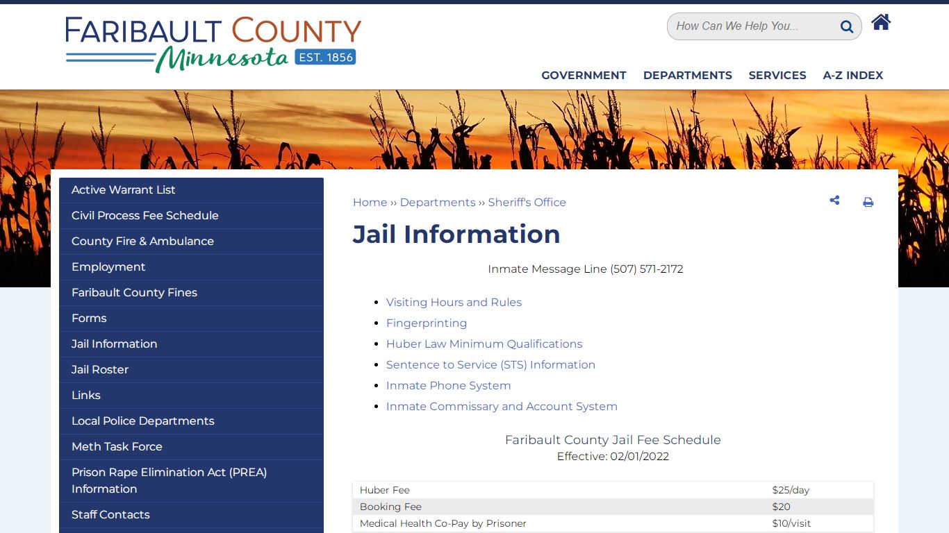 Jail Information | Faribault County MN